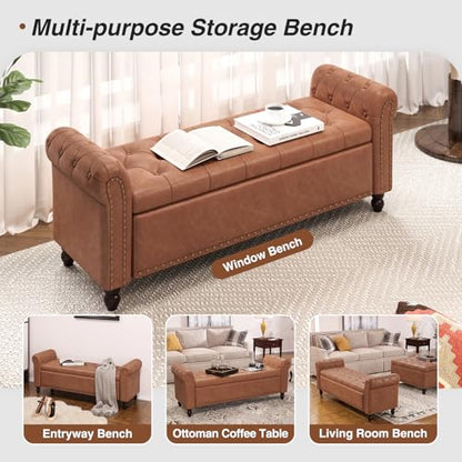 FiveWillowise 55" Bedroom Bench, End of Bed Bench with Storage, Brown - color: Brown, size: 55-inch