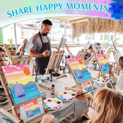 Cholemy 8 Set Paint and Sip Kit for Adults 8'' x 10'' Pre Drawn Canvas with Wooden Easels Acrylic Paint Brushes Wash Cup Palette Apron for Painting DIY Date Night Party Supplies(Landscape) - style: Landscape