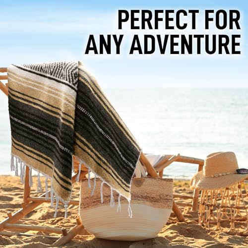 Authentic Large Handwoven Mexican Blanket - Soft Yoga Blankets - Durable Serape - Lightweight Falsa Blanket, Beach, Camping, Picnic, Equestrian Saddle, Outdoor Blankets 70"x50" - Sand - color: Sand