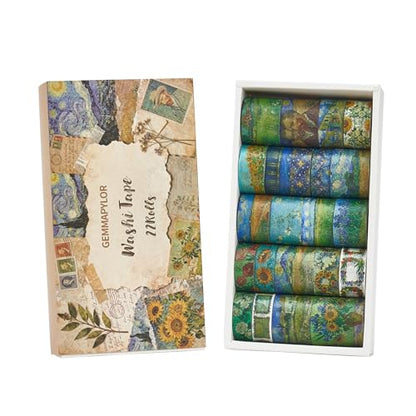 Art Washi Tape Set 22 Rolls, Decorative Masking Tape for Junk Journal, Scrapbooking Supplies, DIY Crafting Supplies - style: Oil painting