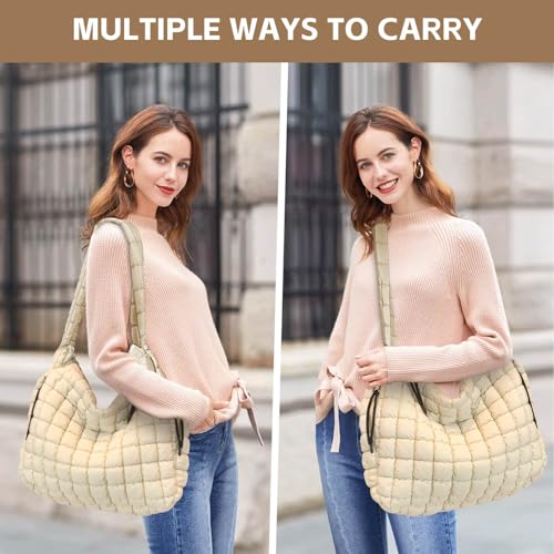 Puffer Tote Bag for Women, Large Quilted Puffer Bag with Pouch, Puffy Quilted Hobo Bag, Puff Crossbody Purse - color: 1-white