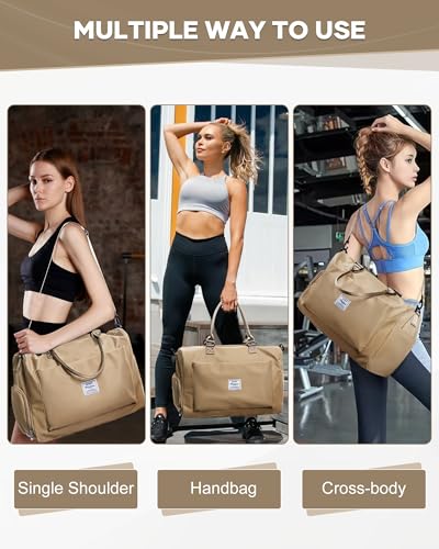 Travel Duffel Bag Weekender Bags for Women Carry On Gym Tote Bags Khaki | Duffle Bag with Shoe Compartment Carry On Overnight Bag with Wet Pocket Personal Item Travel Bag for Trip Hospital Bag - color: G3-Khaki
