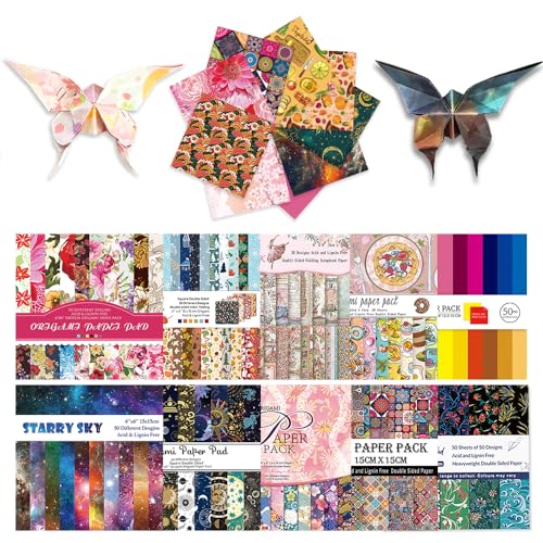 10 Different Packs Full Collection Origami Paper, 6-Inch Double Sided Color | 70GSM Colorful Paper,Various Pattern Origami Set,DIY Hand Crafts Kit,Arts Creativity,Easy to Fold,No-Fading - color: 10set