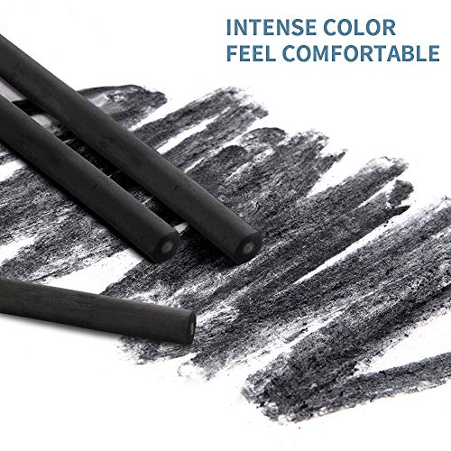 MyLifeUNIT 6 Pack Compressed Charcoal Sticks (2 Soft, 2 Medium and 2 Hard), 48 PCS Willow Charcoal Pencils for Artists Drawing