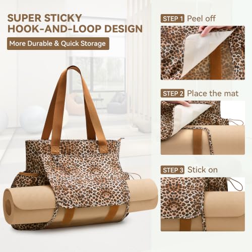 WLLWOO Thick Yoga Mat Bag Women Gym Tote Breathable Mesh Holder Wet Pocket - color: Brown Leopard