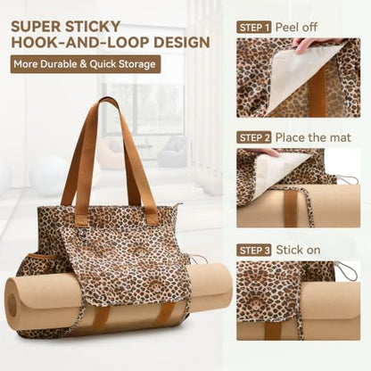 WLLWOO Thick Yoga Mat Bag Women Gym Tote Breathable Mesh Holder Wet Pocket - color: Brown Leopard