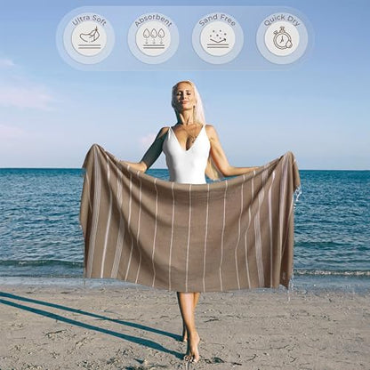 Ossano Boho Beach Towel Quick Dry & Absorbent Oversized (39" x 71") - Compact, Versatile and Functional as Camping, Picnic, Beach Blanket, Yoga, Pool, Gym Towels - Latte - color: Latte