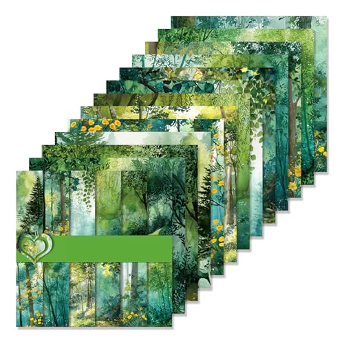 Forest Scrapbook Paper, 6x6 Inch 24 Sheets Green Pattern Paper (Forest A) | Single-Side Woods Patterned Craft Paper, Green Scrapbook Supplies for DIY Junk Journal, Album Decor or Cards Making - color: Forest A