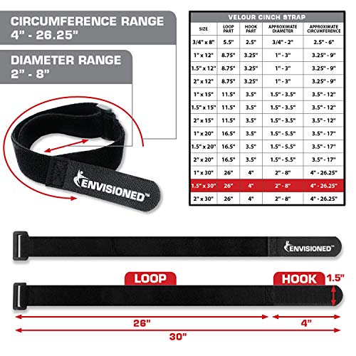 Velour Cinch Straps 1.5" x 30" - 6 Pack, Soft Touch Microfiber Reusable Hook and Loop - size: 1.5" x 30"