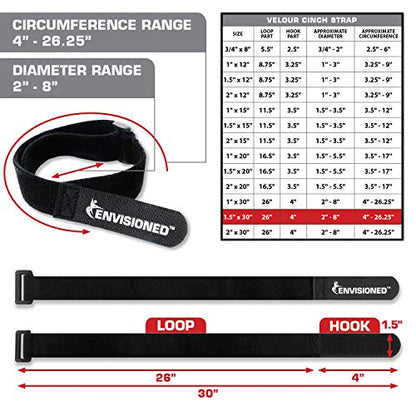 Velour Cinch Straps 1.5" x 40" - 6 Pack, Soft Touch Microfiber Reusable Hook and Loop - size: 1.5" x 40"