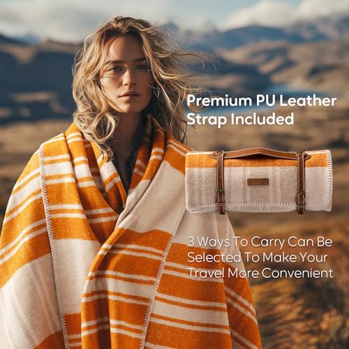 Molithe 100% Wool Blanket, 62" x 86", Warm, Thick, Military, Camping Gear - color: Apricot Orange