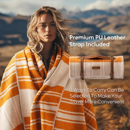 Molithe 100% Wool Blanket, 62" x 86", Warm, Thick, Military, Camping Gear - color: Apricot Orange