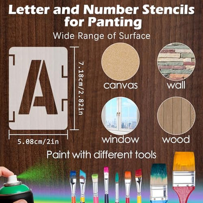 2 Inch Letter Stencils Symbol Numbers Craft Stencils, 63 Pcs Reusable Alphabet Templates Interlocking Stencil Kit for Painting on Wood, Wall, Fabric, Rock, Sign, DIY Art Projects (Letter and Number) - style: Letter and Number