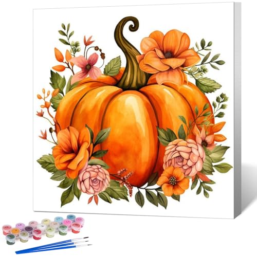 Fountor Fall Framed Paint by Numbers Kit for Adults Beginner 10x10 in | Pumpkin Paint by Numbers with frame, For Adults & Kids Ages 8-12, DIY Acrylic Painting, Stress Relief Home Wall Decor Gifts - color: LOP805, size: 10x10 Inch