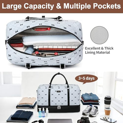 IBFUN Weekender Bags for Women, 21" Travel Duffle Bag with Shoe Compartment - color: E7-Blue