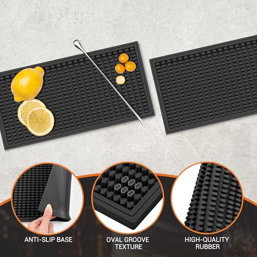 ZJWZLG Bar Mat 5.9"x11.8"(2Pcs) Non-Slip Rubber Bar Mat, Spill Proof & Flat Design,Easy to Clean Textured Surface for Home Bar,Coffee Station, Bartending - Protects Countertops & Glassware (Black). - color: Black, size: 6" x 12"