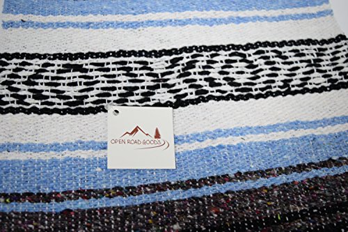 Open Road Goods Light Blue Mexican Blanket - Authentic Serape Falsa Blanket - Handmade - color: Light Blue