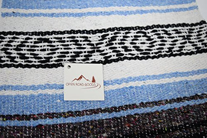 Open Road Goods Light Blue Mexican Blanket - Authentic Serape Falsa Blanket - Handmade - color: Light Blue