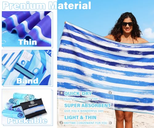 Widdonen Microfiber Beach Towel,Compact 2 Pack-71x32 Inch with Bag Travel - color: 2 Pack Blue Purple Green Dream World