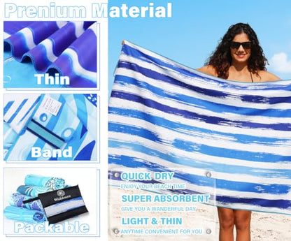 Widdonen Microfiber Beach Towel,Compact 2 Pack-71x32 Inch with Bag Travel - color: 2 Pack Blue Purple Green Dream World