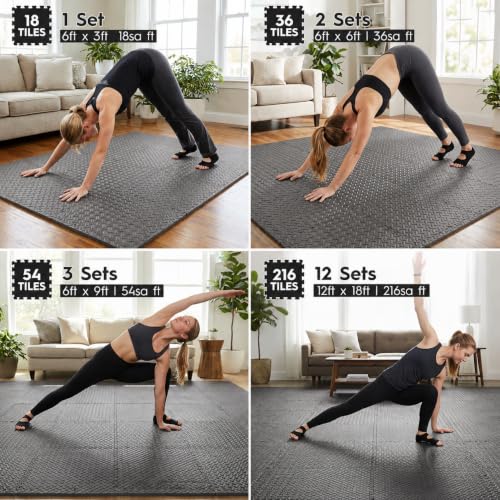 18 Pcs EVA Foam Floor Tiles, Puzzle Exercise Mat Set for Gym - color: Gray