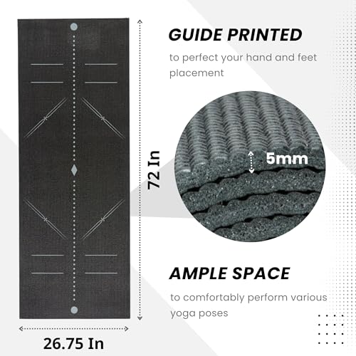 Everyday Yoga Mat Premium Edition, Non-Slip, Eco-Friendly, 3-5mm Thickness - color: Alignment - Black, size: 5mm