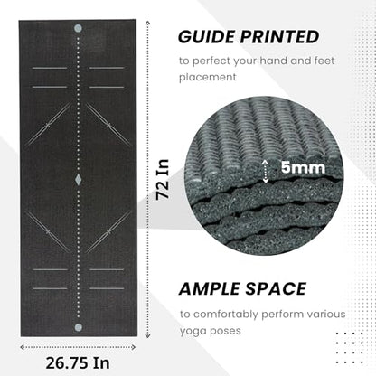 Everyday Yoga Mat Premium Edition, Non-Slip, Eco-Friendly, 3-5mm Thickness - color: Alignment - Black, size: 5mm