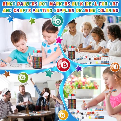 Crtiin 24 Pack 1.28 oz Bingo Daubers Bulk Set, 12 Mixed Colors Dot Markers Paint Daubers, Back to School Gift for Classroom Preschool Bingo Hall Toddler Art Crafts Drawing Activities