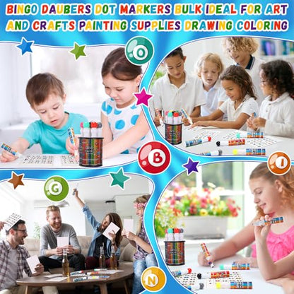Crtiin 24 Pack 1.28 oz Bingo Daubers Bulk Set, 12 Mixed Colors Dot Markers Paint Daubers, Back to School Gift for Classroom Preschool Bingo Hall Toddler Art Crafts Drawing Activities