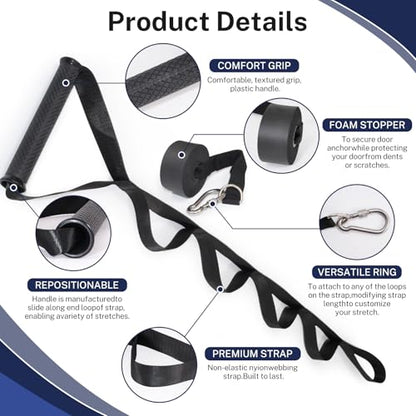 Elastic Yoga Strap with Multiple Loops for Leg & Back Stretching, Aids Rehab, Mobility & Post-Workout Recovery