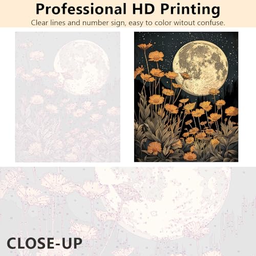TUMOVO Paint by Number for Adults Flower Moon Adult Paint by Number Kits Moon Night Paint-by-Number DIY Painting by Numbers for Adults Color by Number Arts Craft with Framed, 16 x20 Inch - color: Moon-Framed