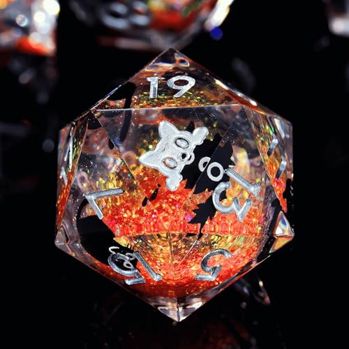 Froggod Liquid Core Cat DND Dice Set 7Pcs with Box- Sharp Edge D&D Dice with Gift Box, for Dungeons and Dragons RPG MTG D and D Role Playing Resin Orange Cathead - color: Cathead-orange
