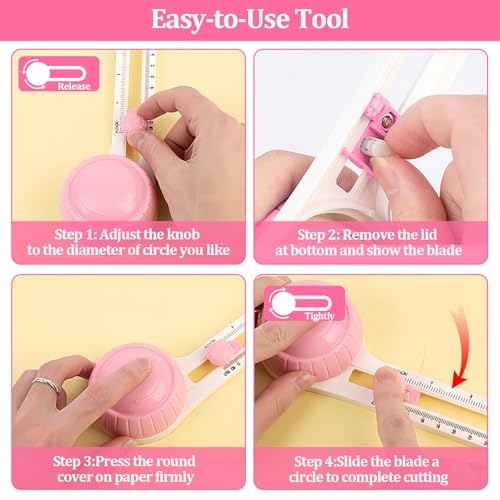 Circle Paper Cutters，Adjustable Rotary Circle Cutter，Circular Cardboard Circle Cutter with 3 Replaceable Blades, Trimmer Scrapbooking Tools，DIY Craft Cutting Tools Pink - color: Pink