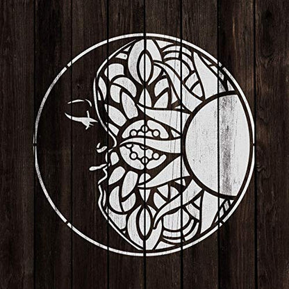 Mandala Sun and Moon Stencil - Sun & Moon Mandala Templates, Boho Stencils - size: 35"x35"