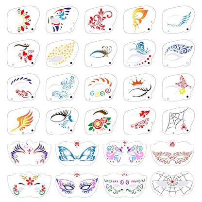 28 pcs Face Paint Stencils Kits Face Painting Stencils Reusable | Reusable Face Tattoo Painting Templates for Kids - color: Mix01