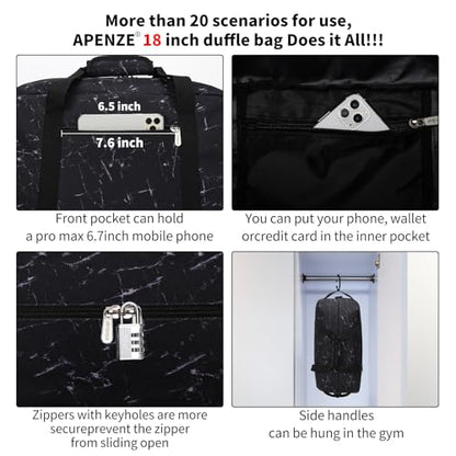 Apenze Small Gym Bag 18 inch Carry On Duffel Bag for Weekender Travel - Marble Black - color: Marble Black, size: 18inch