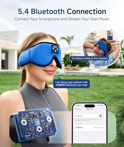 Voerou Sleep Mask Bluetooth 5.4 Headphones, Eye Masks for Sleeping with Ultra-Thin Stereo Speakers, Sleeping Mask Wireless Earbuds for Men Women Sleep, Cool Tech Gadgets for Teen Boys - color: Dark Blue