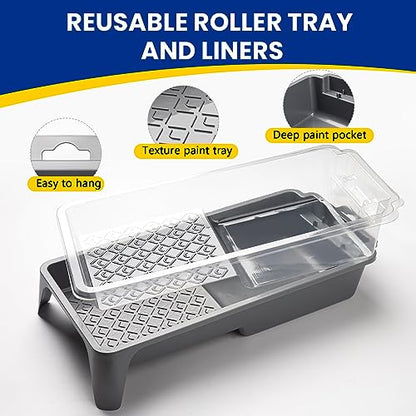 Mister Rui Foam Paint Roller, 4 inch Paint Roller 8 Pack, Small Paint Roller, High Density Foam Paint Roller Tray and Liner Set, Sponge Rollers for Painting and Staining | High Density Small Foam Roller Brush Tray and Liner Set, Sponge Rollers for Paintin