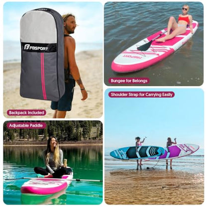 FBSPORT 11' Premium Stand Up Paddle Board, Yoga Board with SUP Accessories & Carry Bag | Wide Stance, Surf Control, Non-Slip Deck, Leash, Paddle and Pump for Youth & Adult - color: Pink