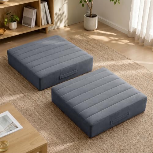 JKMAX 2 Pcs High Density Foam Floor Pillow - Upgraded Large Pillows Seating for Adults - Outdoor Floor Cushion with Soft Tufted Cover - Yoga Pillows for Sitting On Floor - 22 Inch Grey - color: Dark Gray, size: 2 Counts