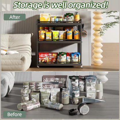 3 Tier Expandable Rolling Cart with wheels, pantry organizers and storage - size: 3 Tier(Black)