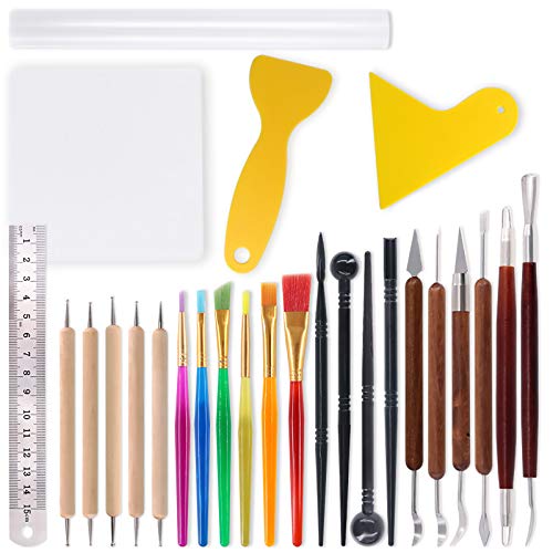 Swpeet 26Pcs Modeling Clay Sculpting Tools Kits, Handle Double-Sided Set, Watercolor Pens, Wooden Dotting Tools, Plastic Ball Rod Stylus Modeling Tools, Clay Roller, Clay Scarper for Clay Sculpture