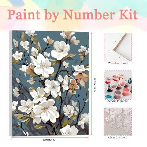 Auremi Flower Paint by Number Kits with Framed, DIY Flower Paint by Number Canvas for Adults, Easy Acrylic in Canvas with Brushes for Decor 20x30cm - color: Paint by number 008