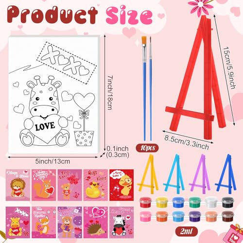 Blosssound 10 Set Valentine's Day Jungle Animals Pre Printed Canvas Pre Drawn Canvas Painting with Easel Kits 5" x 7" Outline Painting Panels for Beginners, DIY Craft Project, Party Favor, Home Decors - style: Jungle Animal