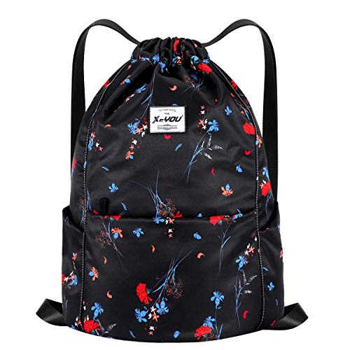 XEYOU Drawstring Backpack Bag Sport Gym Sackpack Beach Cinch Bag | Lightweight Swimming Bag, Water-Resistant Fabric, Travel Daypack for Women and Men - color: Carnation Flower Pattern