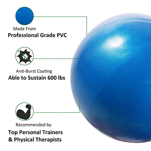 Mini Exercise Ball, 9 Inch Small Gym Ball with Inflatable Straw for Yoga, Pilates, Stability, Barre, Physical Therapy, Stretching and Core Training, Improves Balance, Strength - color: blue