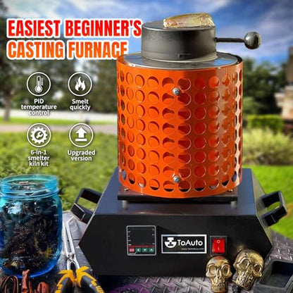 TOAUTO Gold Melting Furnace 1+3 KG 1400W 2100℉ | Digital PID Smelter Kiln Kit Casting Refining Jewelry Precious Metals Gold Silver Copper Aluminum 110V
