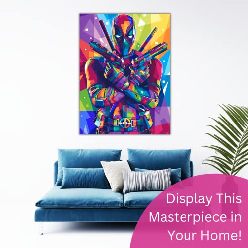 Modern Merch Marvel Diamond Art Kits for Adults, Deadpool 5D Diamond Painting for Adults, DIY Deadpool Wall Art Marvel Cross Stitch Gem Art, Full Round Drill 12x16in - color: Deadpool