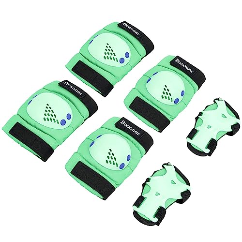 BOSONER Kids/Youth Knee Pad Elbow Pads for Roller Skates Cycling BMX Bike Skateboard Inline Rollerblading, Skating Skatings Scooter Riding Sports - color: Green, size: Medium(6-15 years)