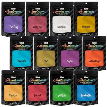 U.S. Art Supply Mica Pearl Pigment Powder Kit, 12 Deluxe 3.5oz (100g) | Jewelescent - Cosmetic Grade, Epoxy Resin Color Pigment, Mica Powder for Resin, Soap, Slime, Candle Dye, Art - style: 12 Color - Deluxe Set